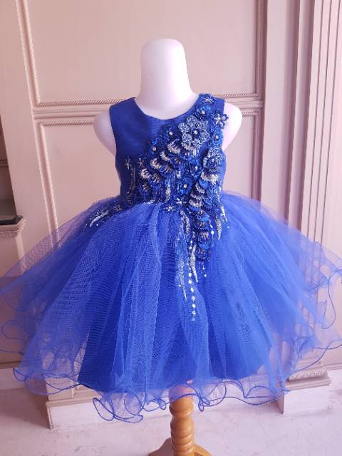 GA2557 PAMELA DRESS BLUE gaun pesta ulang tahun anak perempuan flower girl tutu megar biru imlek