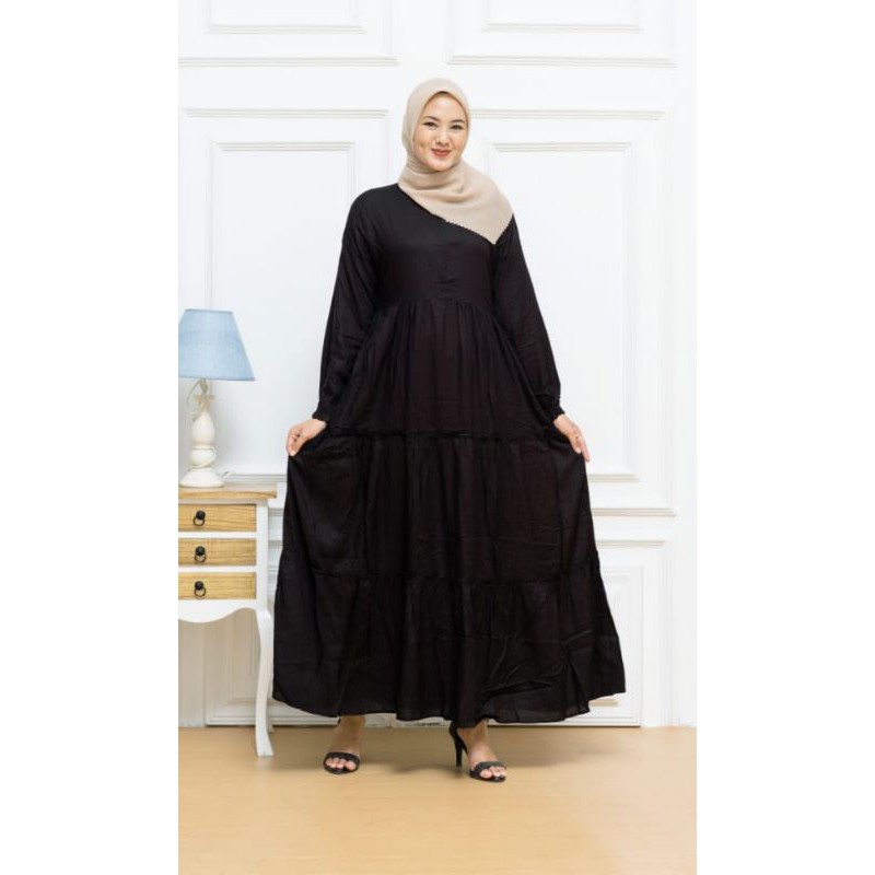 Gamis Hitam Polos Busui Murah Homedress Rayon Premium dress Lengan Panjang