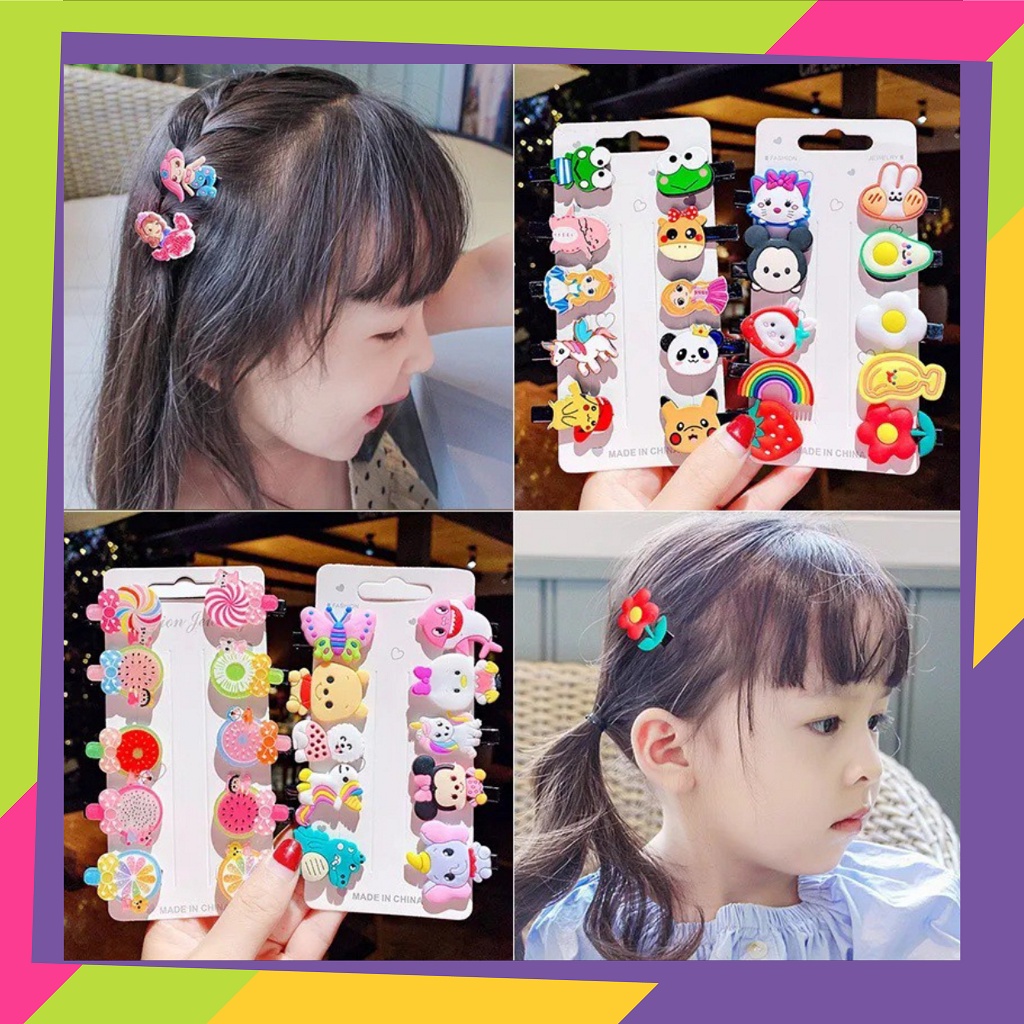 1750 / Jepit rambut anak Import isi 10pcs / Jepit rambut karakter kartun free pouch &amp; zipper lock