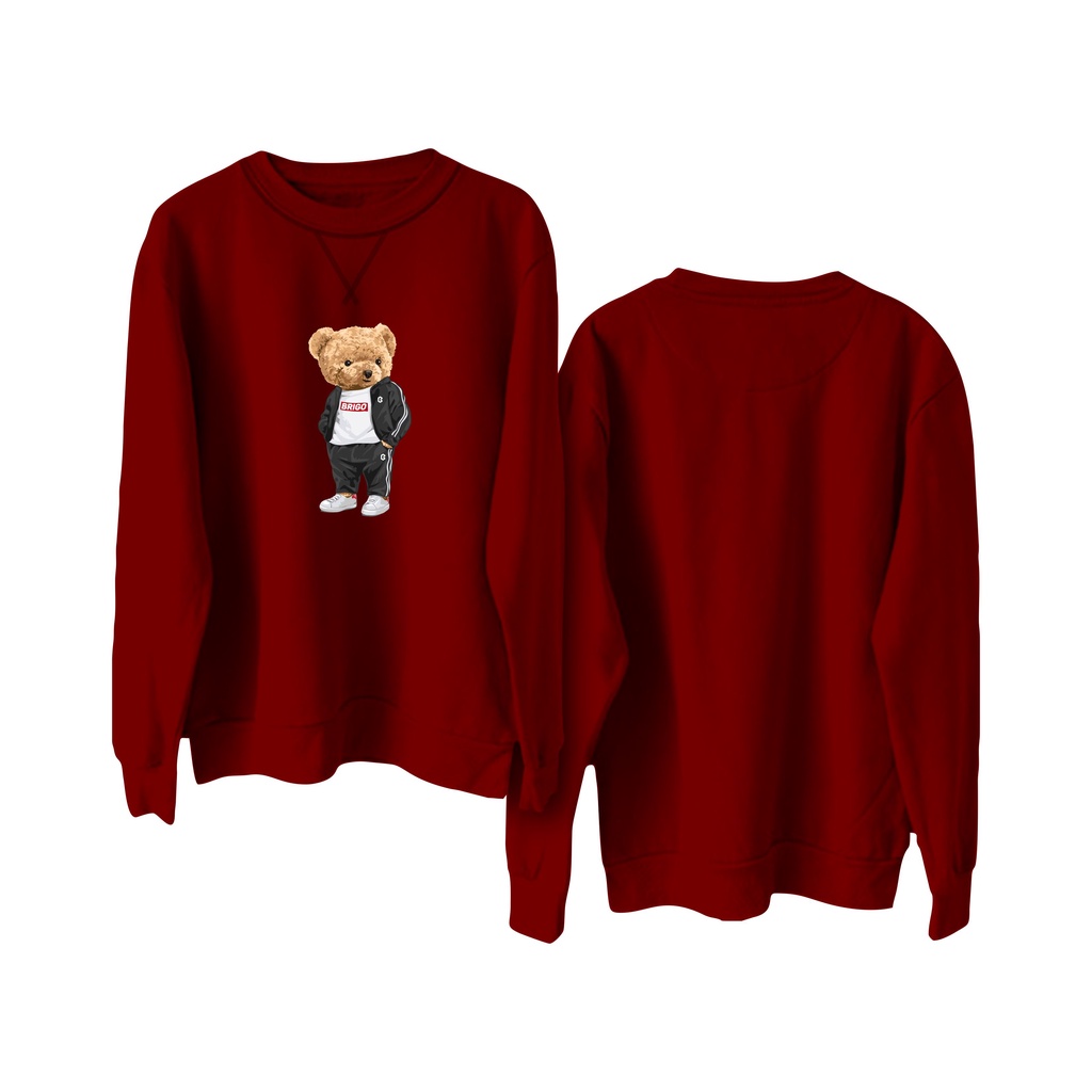 BRIGO Basic Sweatshirt Sporty Beruang II Sweater Crewneck BRIGO Sablon DTF Fleece Cotton M-XXL (Pria &amp; Wanita) Free stiker&amp;Gantungan Kunci