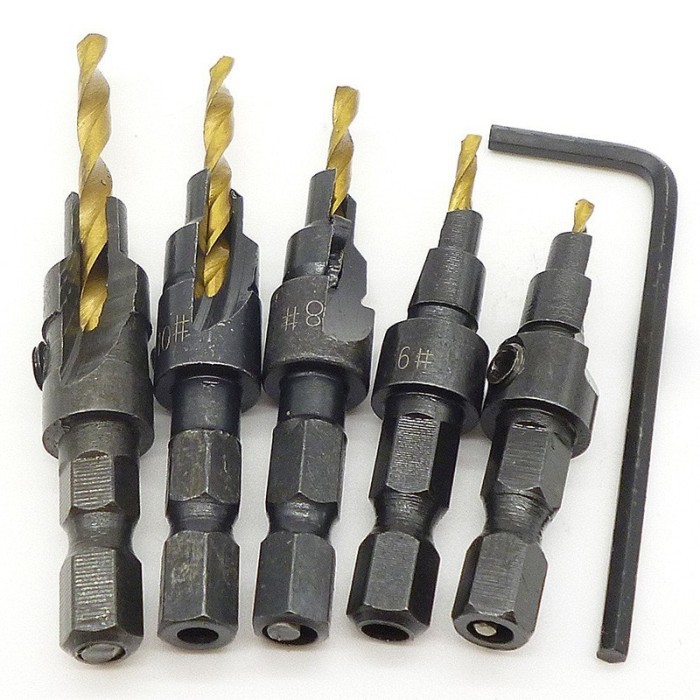 Mata Bor Countersink Taper Pilot Drill Set 5pc Quick Change Hex *MB23