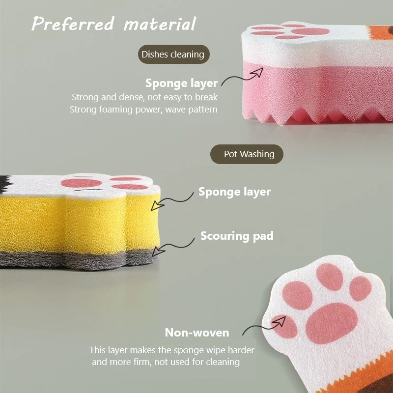 3pcs / Set Spons Pembersih Bentuk Cakar Kucing Multifungsi Bahan Microfiber Untuk Dapur