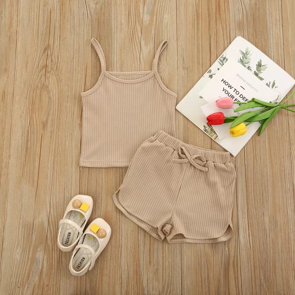 BEFAST - Set anak Luciana / Setelan Anak Lucu / Pakaian Anak-Anak Perempuan / Oneset Keluaran Terbaru 2022 / Set Atasan Tanktop+Celana Pendek / Fashion Casual Anak-Anak perempuan / Oneset Polos Santai