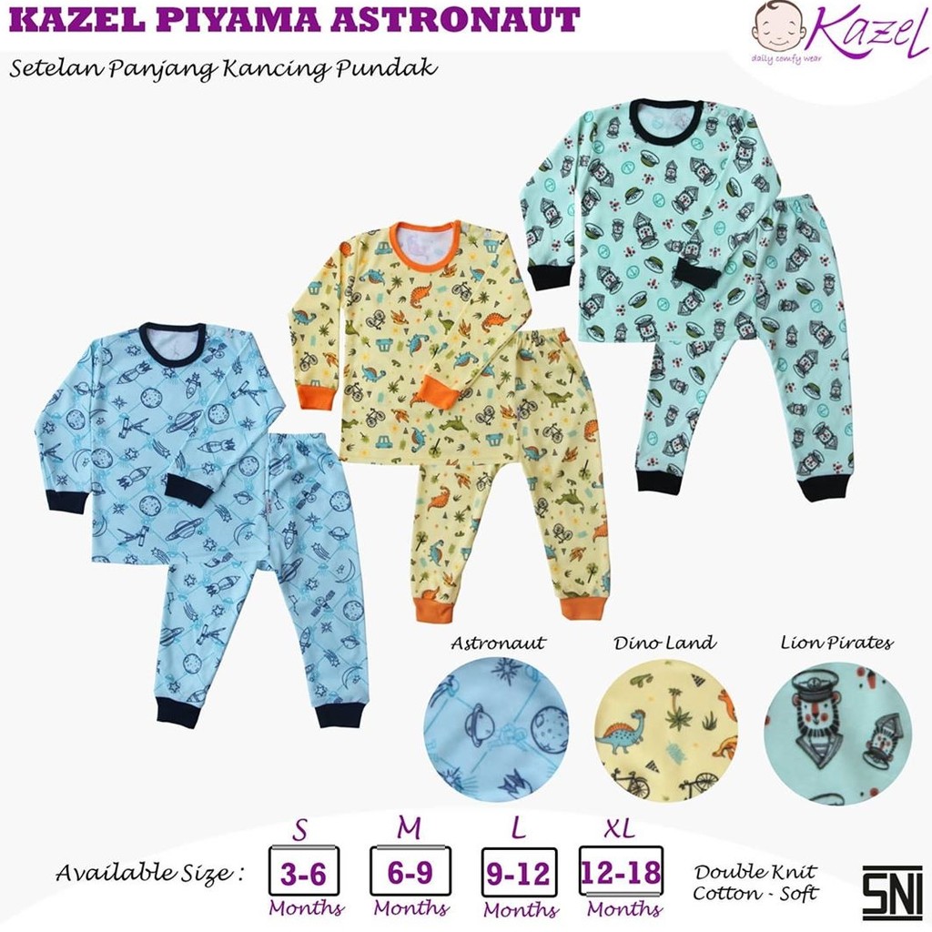 KAZEL PIYAMA ASTRONOT ISI 3PCS / KANCING PUNDAK - LENGAN PANJANG CELANA PANJANG / BAJU ANAK [ SNI ]