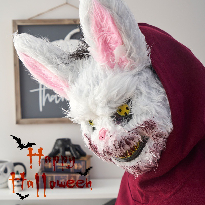 100% Flogger Topeng Kelinci Bulu Boneka Rabbit Sweet Killer Plush Mask Pesta Halloween Bunny Cosplay