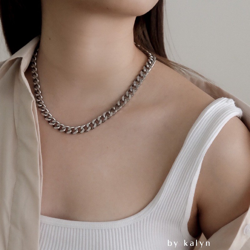 Zoey Necklace & Bracelet | 18k gold plated stainless steel thick cuban chain necklace - kalung ranta