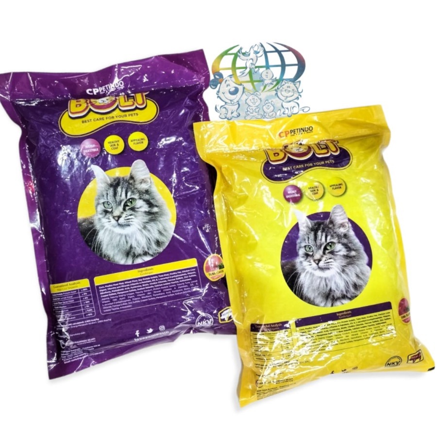 Makanan Kucing Bolt - Catfood Bolt Repack Kualitas terbaik rasa tuna bentuk ikan dan donat 800 gr