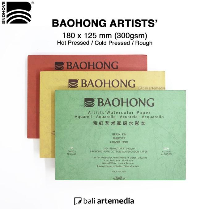 

(BISA COD) Baohong Artist watercolor paper pad 20lbs 300gsm HP/CP/R size 180x125 STOK TERBATAS Kode 907