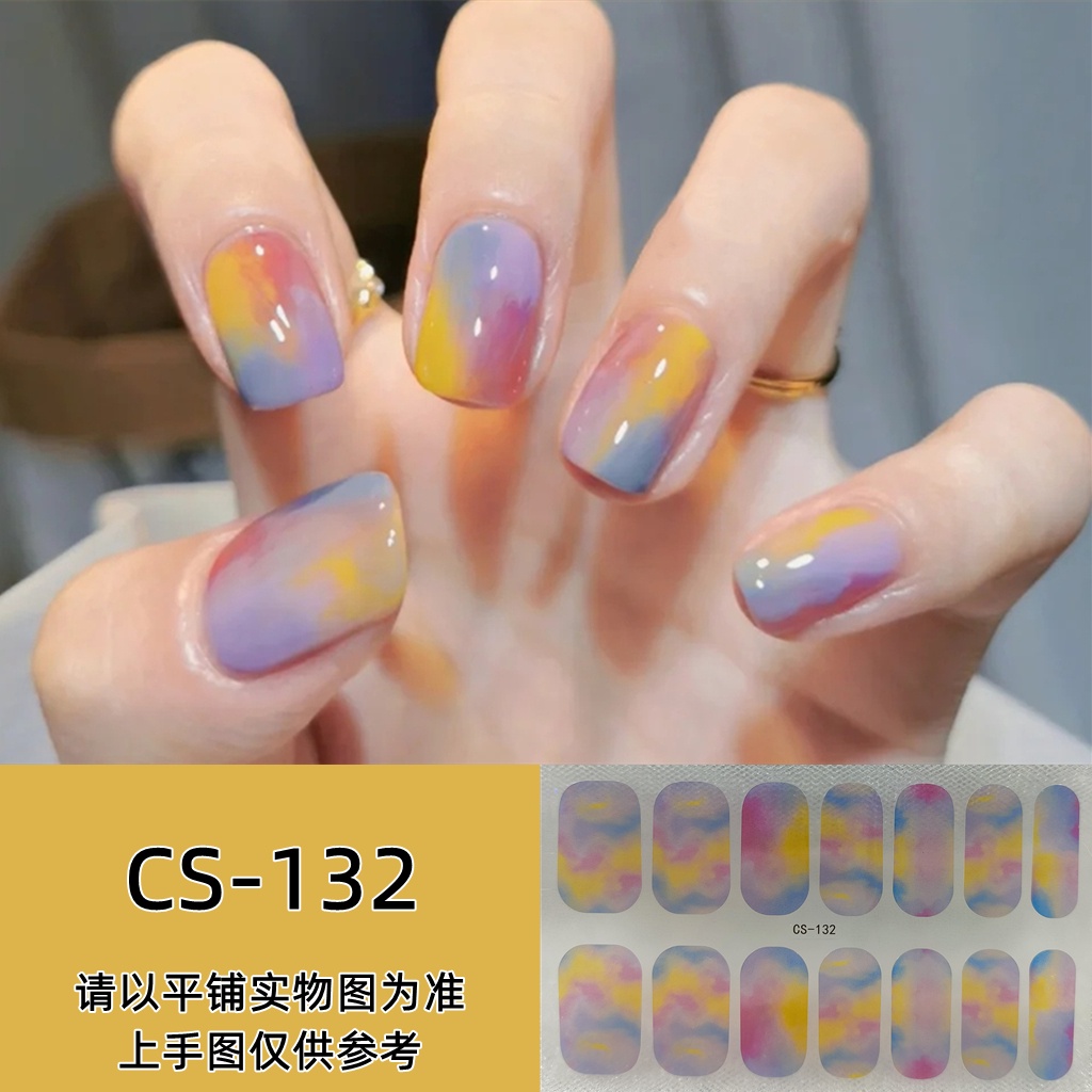 14pcs / Set Stiker Kuku Motif Kartun Warna Gradasi Anti Air / Racun Untuk Nail Art / Manicure DIY