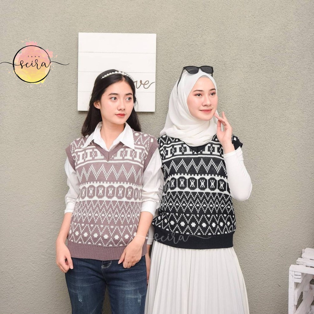 [BISA COD] Monaco Vest / Rompi Motif Etnik Tribal / Rompi Rajut Wanita / Rompi Korea