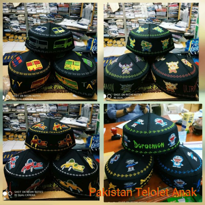 Grosir isi 10 pcs Peci Kopiah PAKISTAN TELOLET ANAK MOTIF KARAKTER Murah