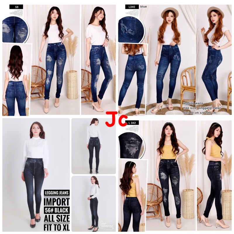 JC- Legging Jeans Import / legging wanita Korea terbaru / legging Model sobek Import