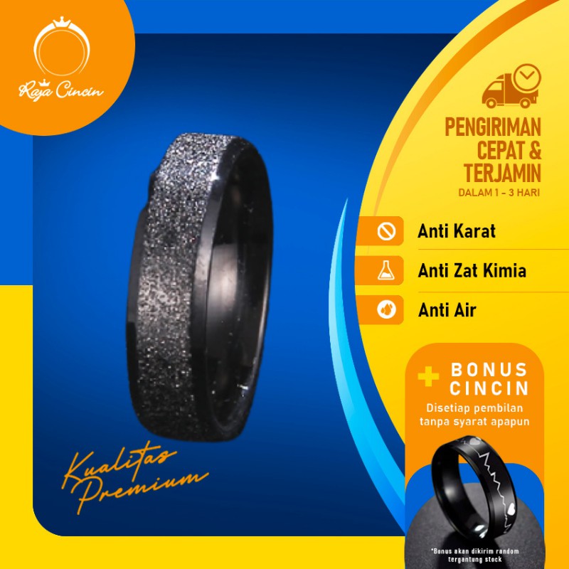Cincin Hitam Titanium Wanita Pria Anti Karat Mewah Polos Pasir