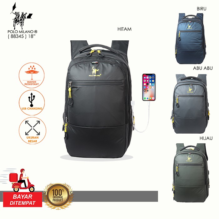 BEST PRODUK TAS RANSEL Tas Pria IMPORT POLO MILANO - 88345 - TAS RANSEL KEKINIAN MODEL CASUAL ANTI AIR