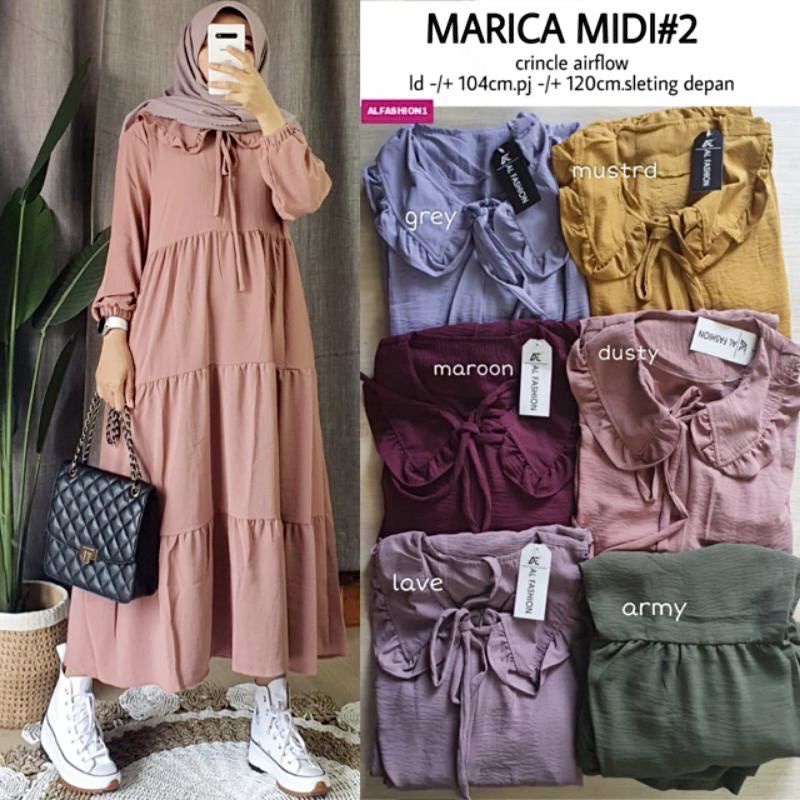 MARICA MIDI DRESS WANITA CRINKLE AIRFLOW / Dress Airflow/ Dress Wanita TERBARU/ Dress Lebaran