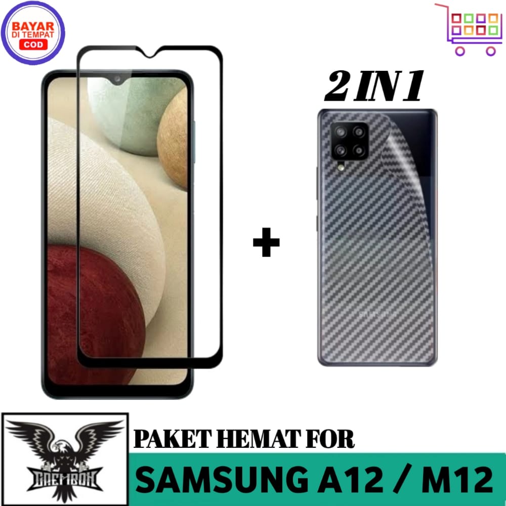 TEMPERED GLASS SAMSUNG GALAXY A12 / M12 ANTI GORES FREE GARSKIN CARBON 3D