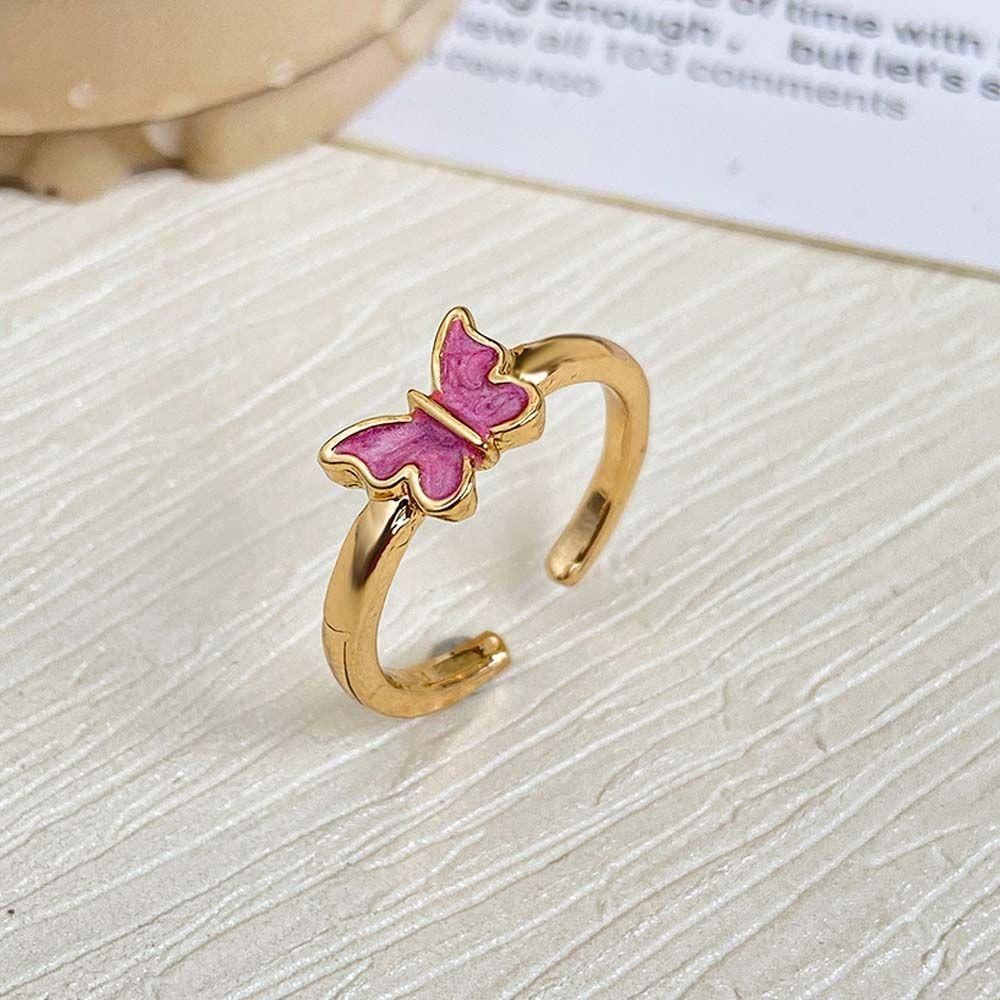 Agustina Kupu-Kupu Cincin Alloy Adjustable Pink Biru Aksesoris Fashion Warna Emas Sliver Color Women Rings