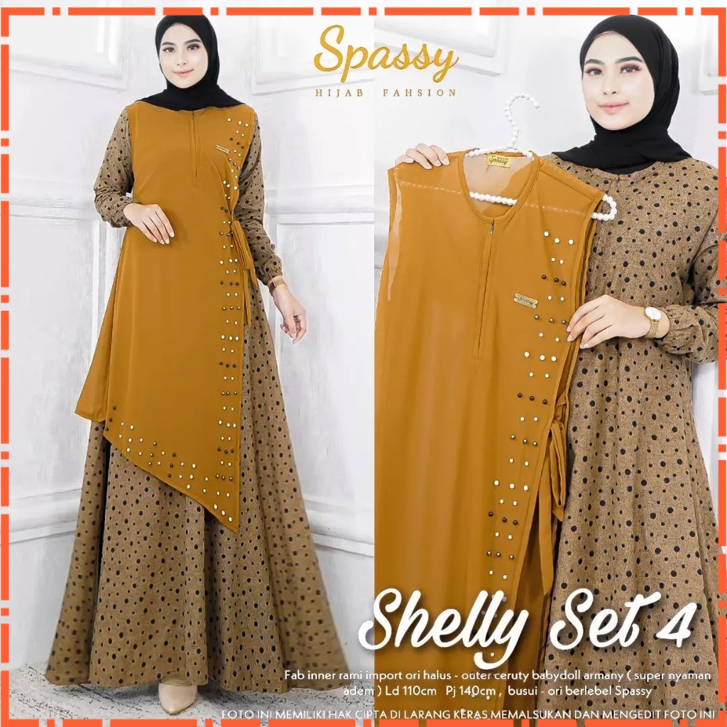 Rizkuna Gamis Terbaru Shelly Set 4 2in1 Gamis + Outher Bahan Rami IMPORT mix Ceruty Premium ADRHB21