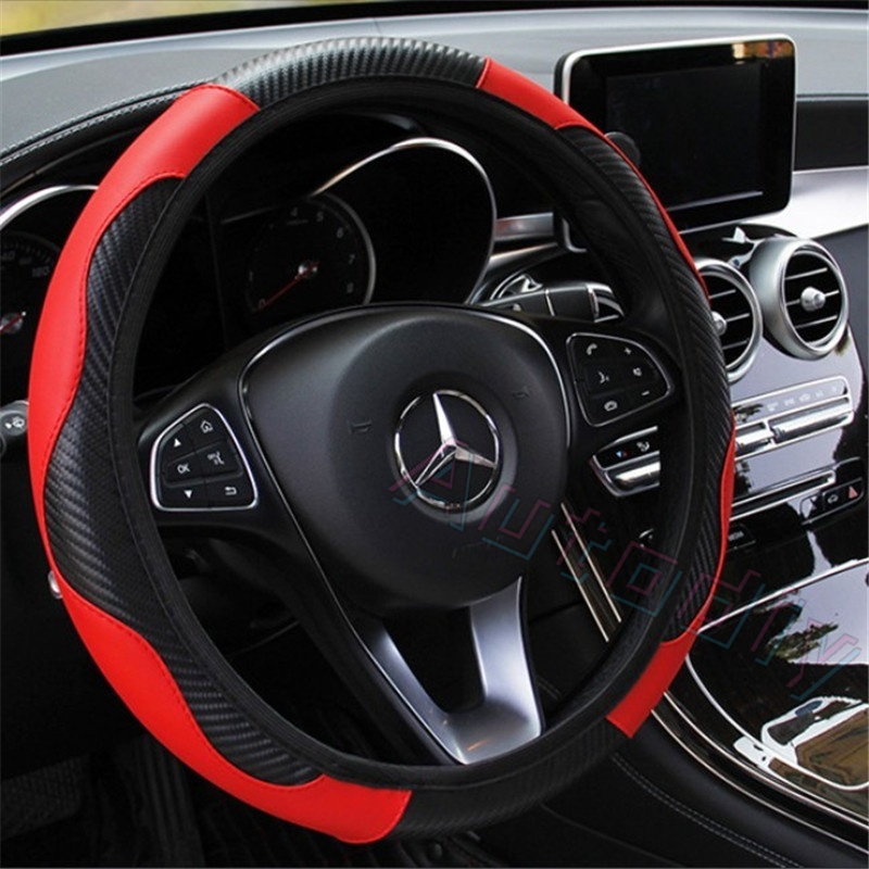 Semua Model Penutup Setir Mobil Top PU Leather Steering Wheel Cover 38cm Non-slip Serat Karbon Penutup Setir Mobil Mode Olahraga Aksesoris