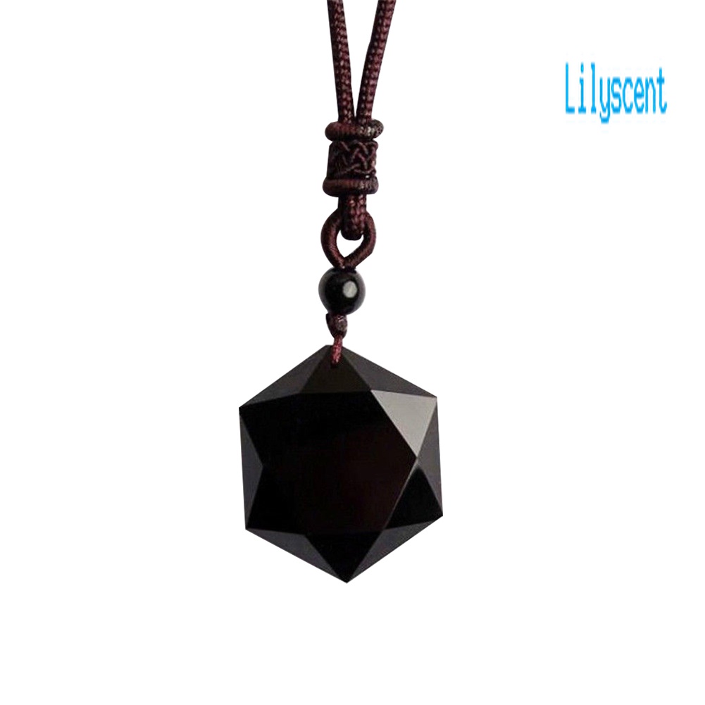 Kalung Rantai Liontin Hexagram Obsidian Tiruan Untuk Wanita