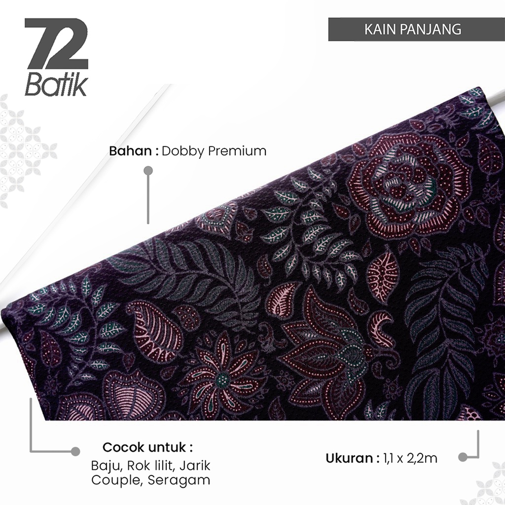 KAIN BATIK PREMIUM Dobby Motif Kembang Warna Hitam Item Ireng Dolbi Dobi Doby Viscos 726288 CAP 72 - Jarik Jarit Samping Kebat Panjang Batik Dobby Modern Premium Bahan Seragam Batik Pernikahan Kantor Keluarga Murah Kamen Jadi Batik Bali Lembaran