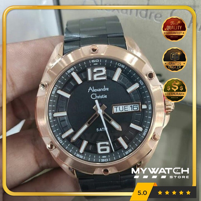 Jam Tangan Ori Alexandre Christie AC 6518 AC6518 Alexander Christy Pria Original Black Rosegold