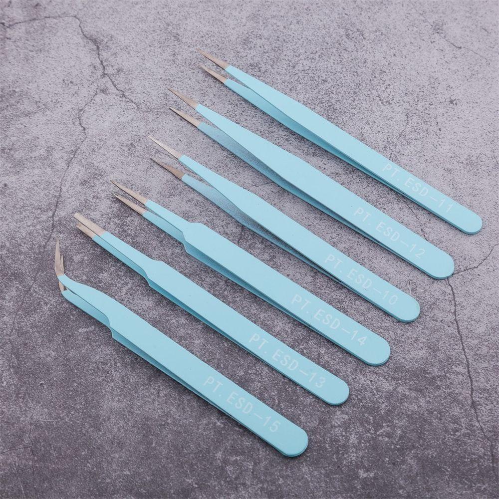 Mxbeauty 6Pcs / Set Pinset Stainless Steel Tebal 1.0mm Untuk Mengambil Berlian Imitasi