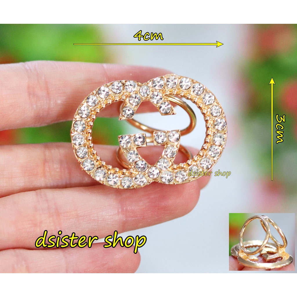 Bros Cincin Part 1 Ring Hiasan Aksesoris Syal Hijab HURUF Permata Hitam Putih-G Emas 1 Baris Prmt