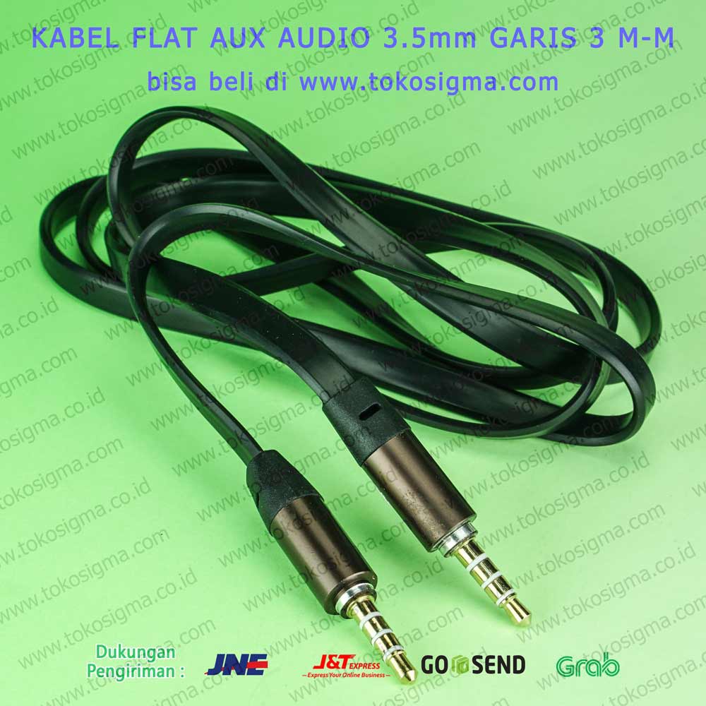 KABEL Flat AUDIO VIDEO 3.5mm garis 3 AUX in 4 pole male-male 100cm