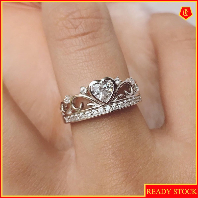 [Ready Stock]Heart-Shaped Diamond Crown Ring Fashion