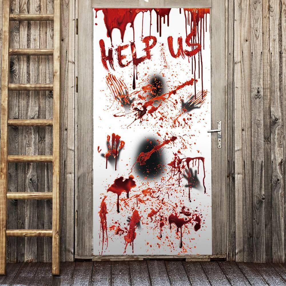 [Elegan] Stiker Jendela Removable Bloody Door Poster Jangan Masuk DIY Horror Handprint Alat Peraga Rumah Berhantu