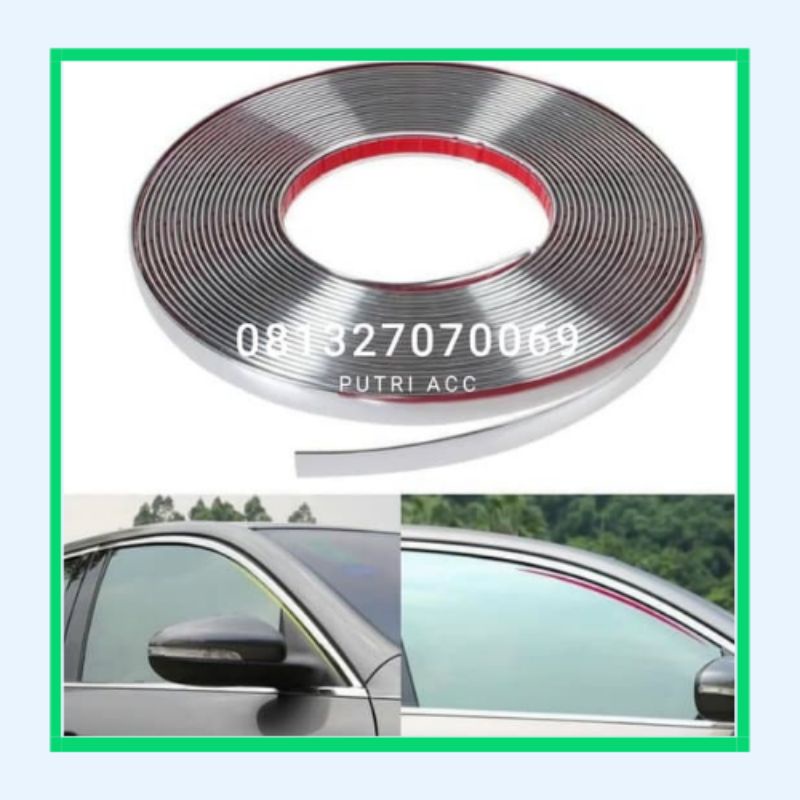 15Meter Lis chrome kaca mobil lebar 2,2cm