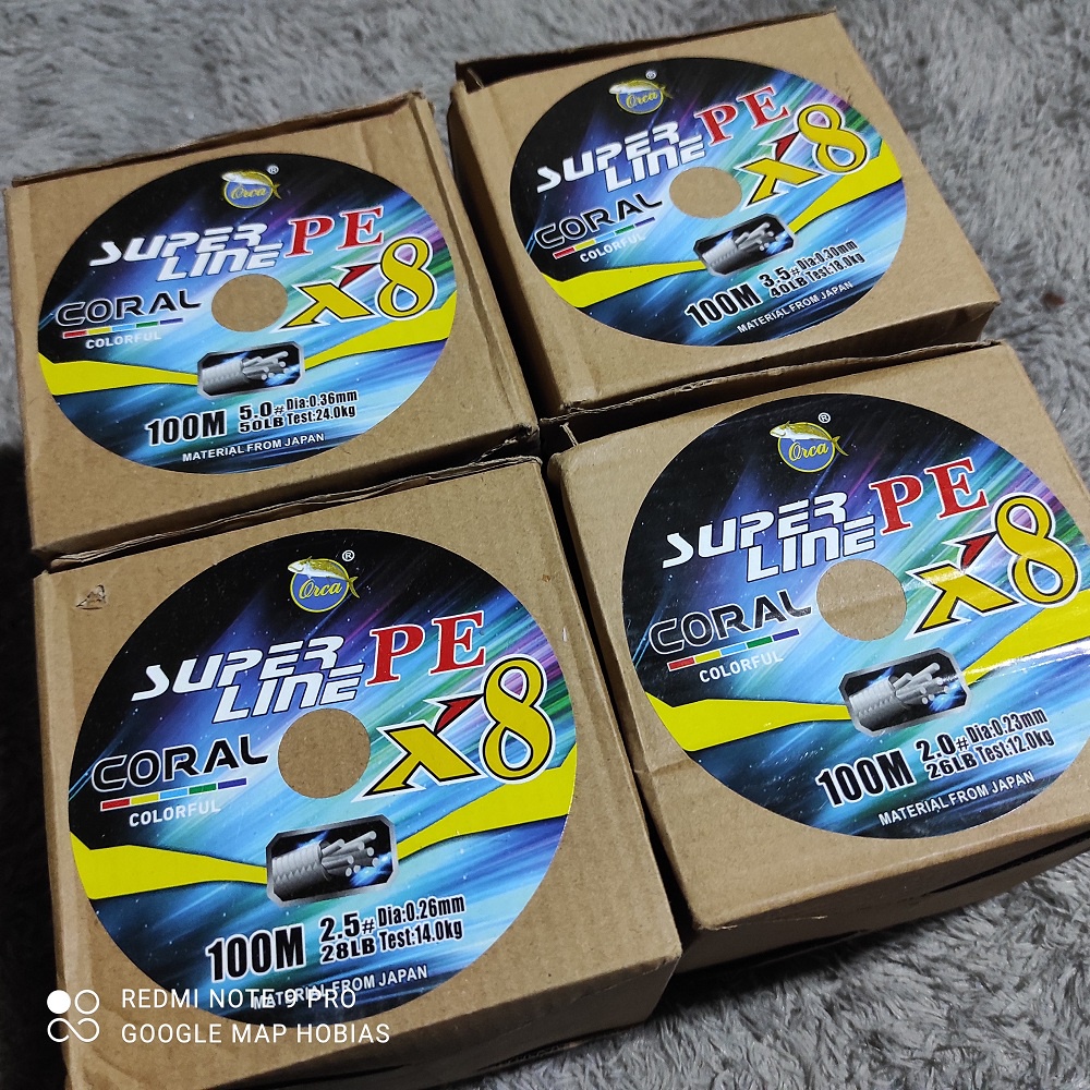 Senar Pancing PE x8 orca coral super line 0.12. 0.14. 0.16. 0.18. 0.20. 0.23. 0.26. 0.30. 0.36mm