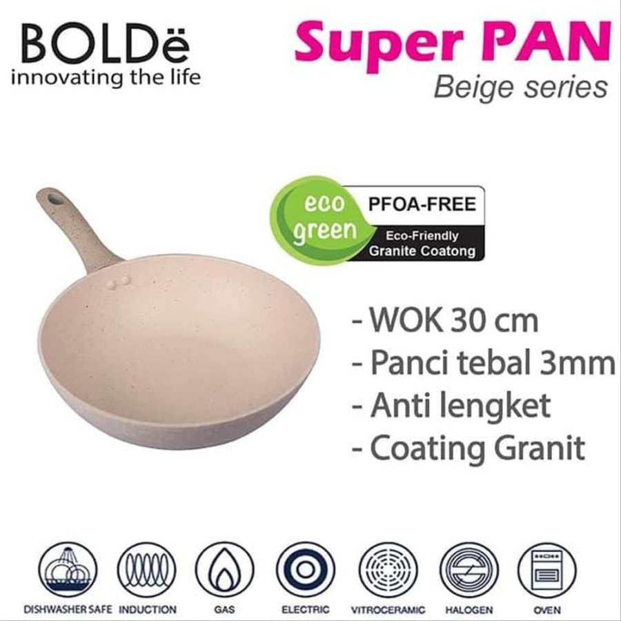 BOLDe Super Pan Wok Pan 30 Cm Beige - Teflon Wajan Penggorengan BOLDe