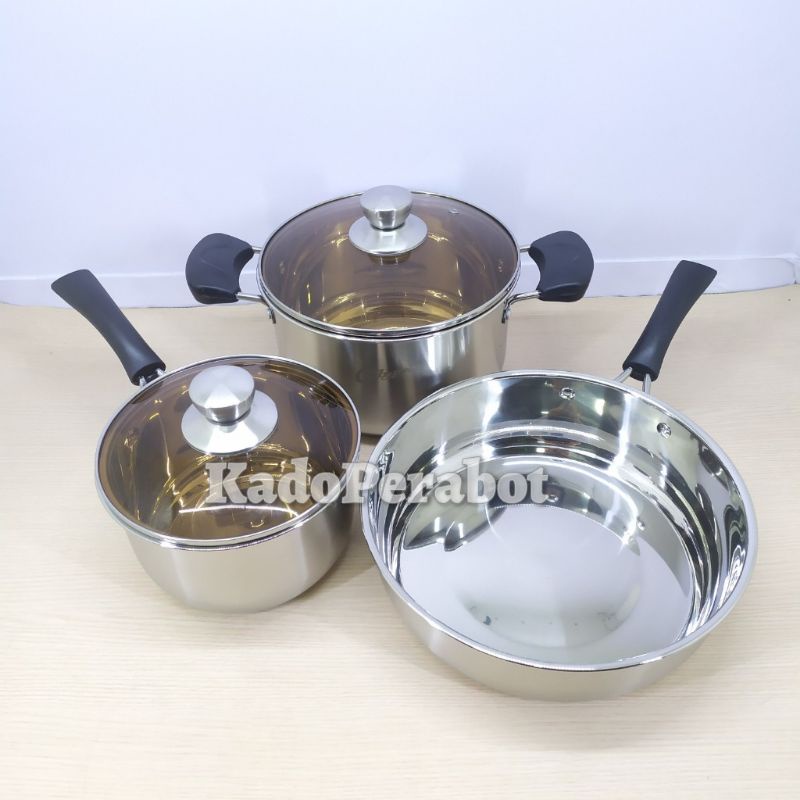 panci 1 set - peralatan masak set - cookware stainless 3pcs