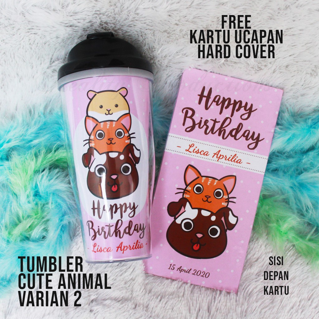 Tumbler Cute Animal Untuk Hadiah Ulang Tahun FREE Kartu Ucapan Hardcover