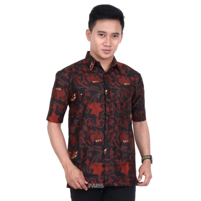 Kemeja batik pria lengan pendek reguler | Baju batik pria lengan pendek motif sogan premium