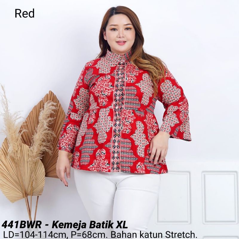 BIGSIZE BLOUSE LADY BATIK JUMBO XL ATASAN KERJA KANTOR WANITA MURAH BAJU CEWEK ETNIK 441