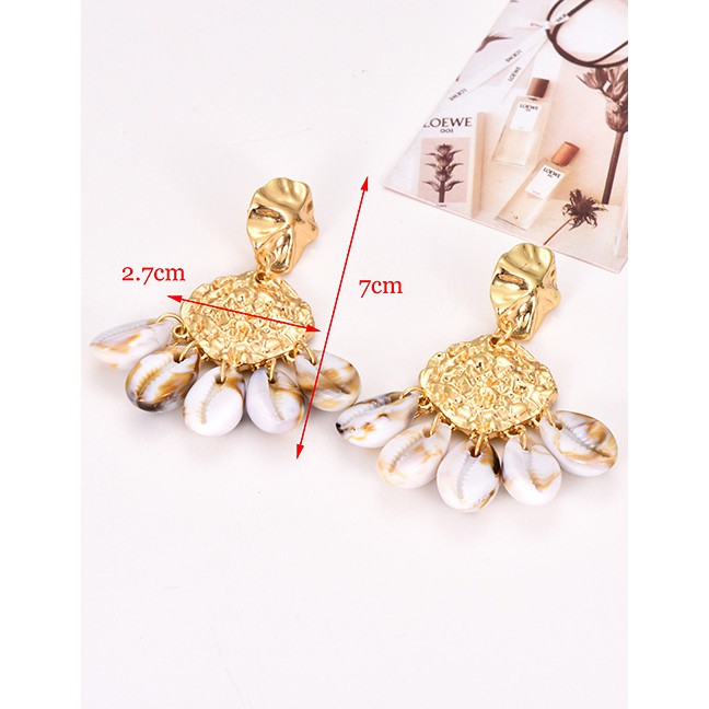 LRC Anting Tusuk Fashion Gold Alloy Resin Shell Tassel Earrings F49509