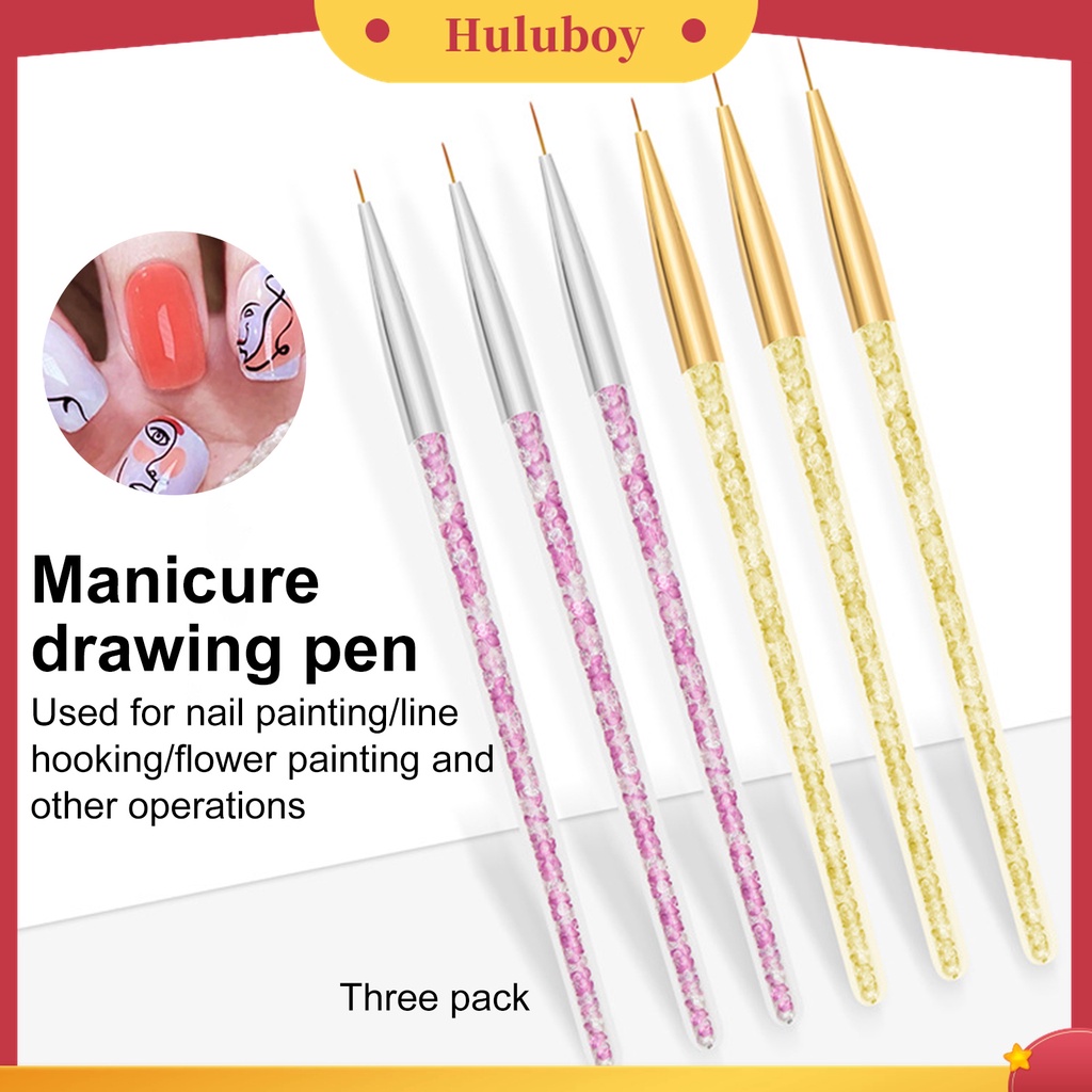 Huluboy Huluboy♡ 3 Pcs Pen Liner Bahan Nilon Wol Untuk Menggambar Nail Art