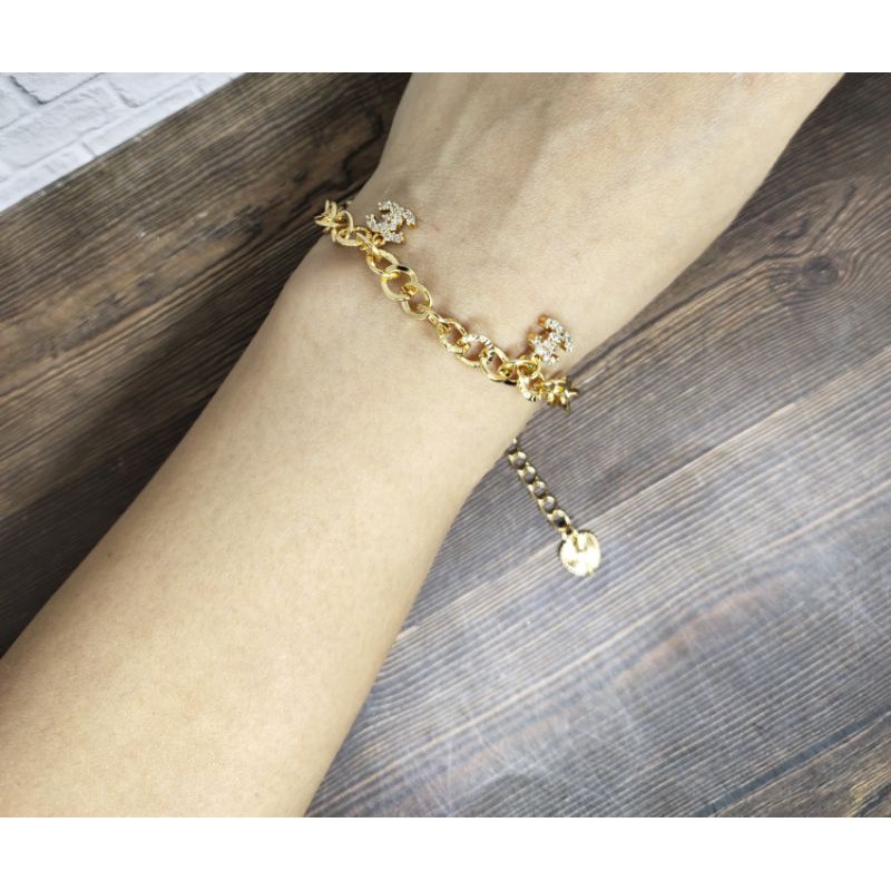Fifi Fashion Gelang Tangan Nori ukir kombinasi gantung model Perhiasan Lapis emas 003