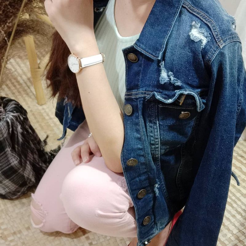 JAKET JEANS COUPLE  RIPPED JEANS ORIGINAL DEWASA DAN ANAK KEMBAR IBU ANAK BAHAN PREMIUM NGARET STRET