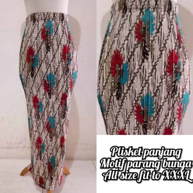 Rok instant plisket panjang motif parang bunga