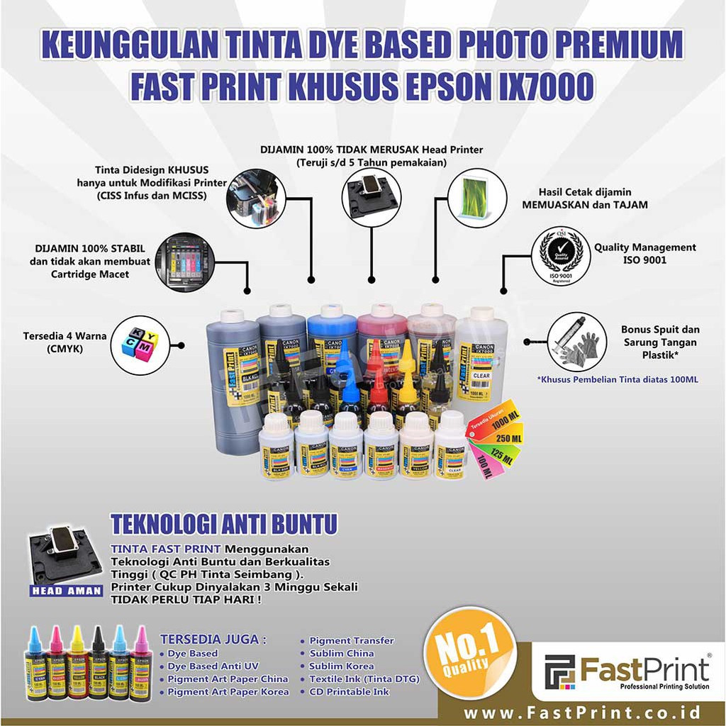 Fast Print Dye Based Photo Premium Canon IX7000 - Clear - 100 ML