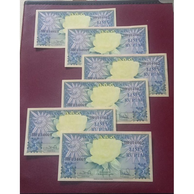 Uang kuno 5 rupiah bunga 1959