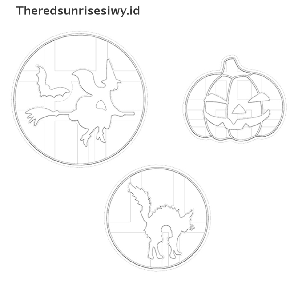 # Alat Rumah Tangga # 1 / 3Pcs Cetakan Pemotong Adonan Kue Desain Pumpkin Witch Black Cat Untuk Halloween