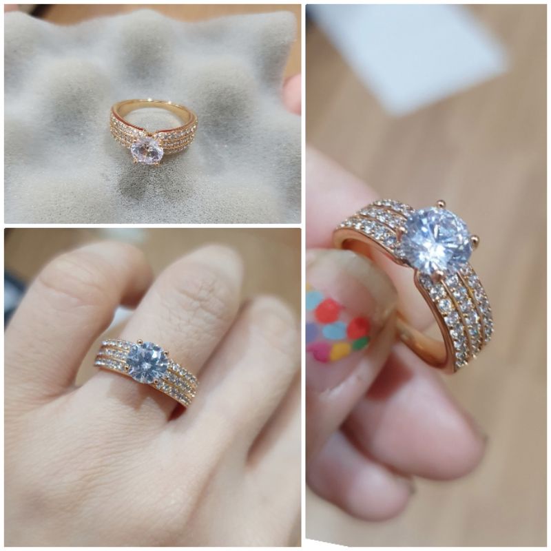 Cincin zircon premium lapis emas anti karat anti alergi Ring Zircone Silver kombinasi