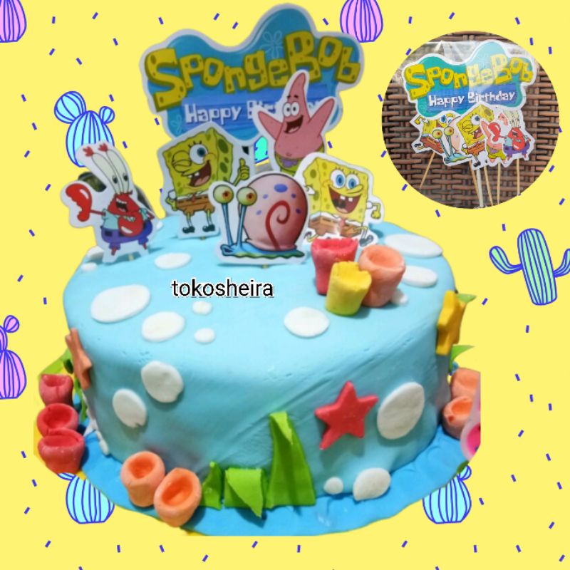 Cake Topper Happy Birthday Spongebob Dekorasi Hiasan Kue Ulang Tahun Spongebob