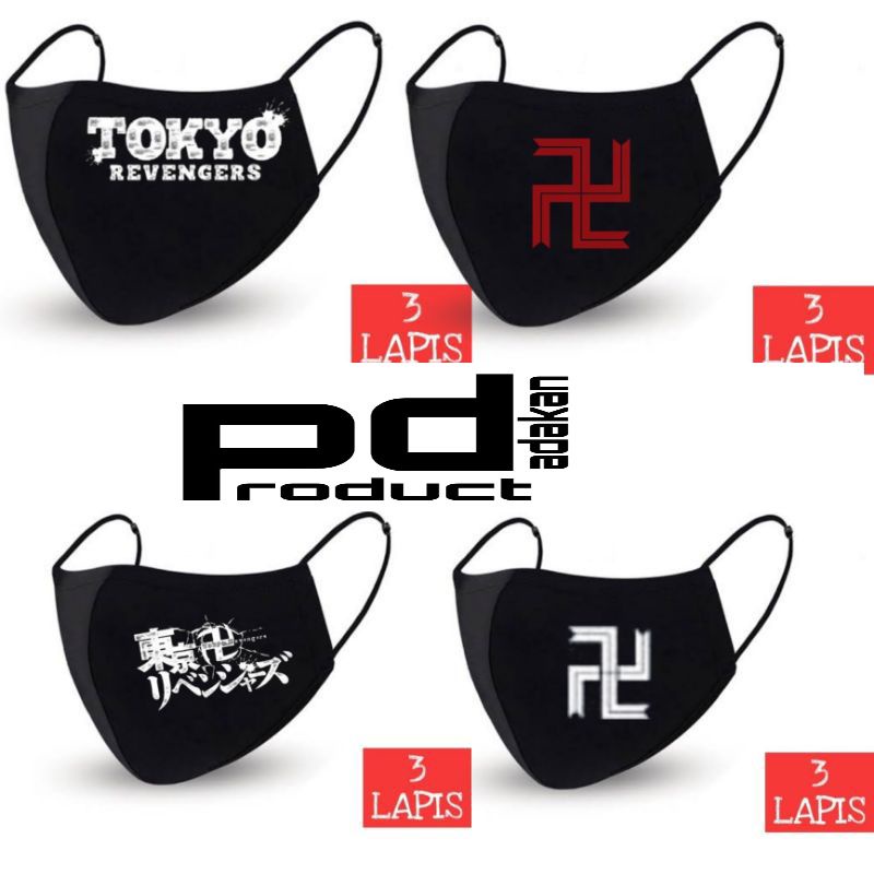 Masker ANIME Tokyo Revengers Tokyo Manji TOMAN hitam Masker 3ply Earloop headloop 3 Lapis