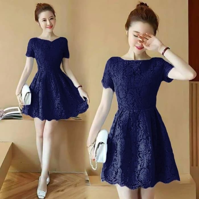 Ars 111 Baju Pesta Brukat Ambar Navy Gaun Pesta Remaja Korean Style Shopee Indonesia